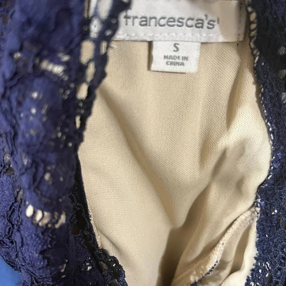 FRANCESCA'S Caitlin Gigi Neck Lace Tulle Underlay A-Line Dress Ladies Navy Small - Picture 7 of 9